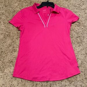 NWT Puma Womans Cloudspun Piped SS Polo - Medium Garnet Rose
